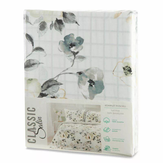 Spring 32 Kwiaty pościel satynowa Eurofirany biały/miętowy