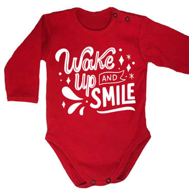 "WAKE UP AND SMILE" Body długi rękaw Moocha czerwony
