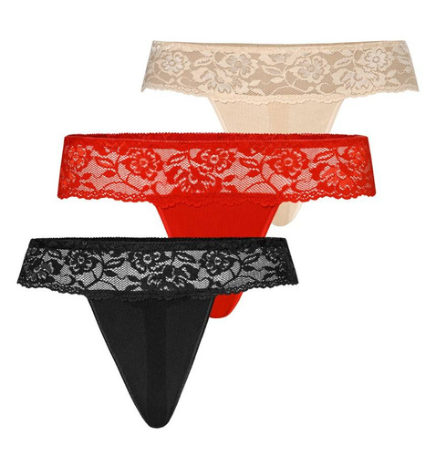 318-3 Comfo 3-pak Stringi z koronką Teyli - czarne/czerwone/beżowe