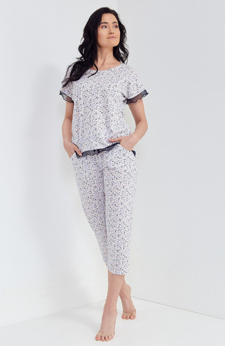 105 Piżama damska Cana -biały kwiatki