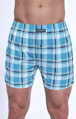945/09 Bokserki męskie Cornette – 3-pak bawełniany, turkus/granat/kratka