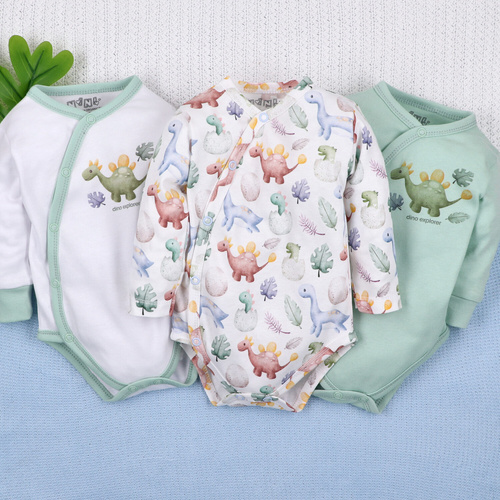 ABN-5562 Dino Explorer Body kopertowe Nini biały | Bawełna organiczna dla noworodka
