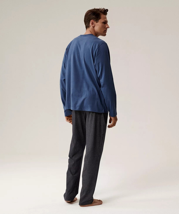 Piżama męska NMP-389 Atlantic –niebieski bawełna, długi rękaw, stylowy komplet na chłodne noce