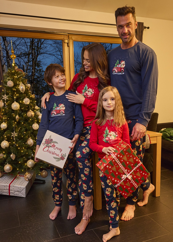 115/290 Teddy 2 Piżama męska Cornette – świąteczna, granatowa, bawełna, długi rękaw