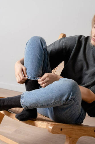 Art.130 półfrotte Merino Wool Skarpety Steven - 001 grafitowy