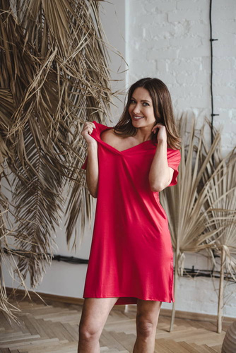 Moon bambusowa koszula nocna ciążowa i do karmienia Milk&Love malinowy