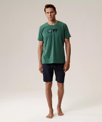 Piżama męska NMP-395 –zielono granatowa bawełna, krótki rękaw, lekka i wygodna na lato