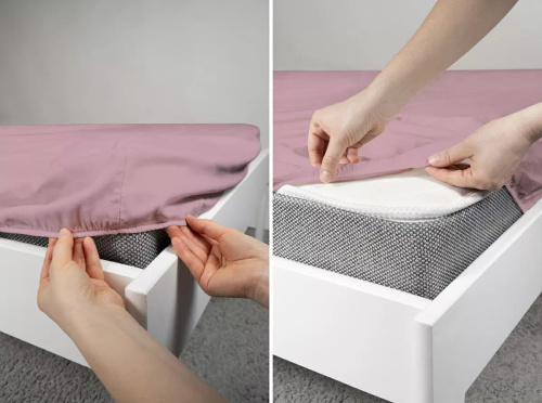 Prześcieradło mikrosatynowe z gumką Poly Detexpol gładkie różowe pastelowe