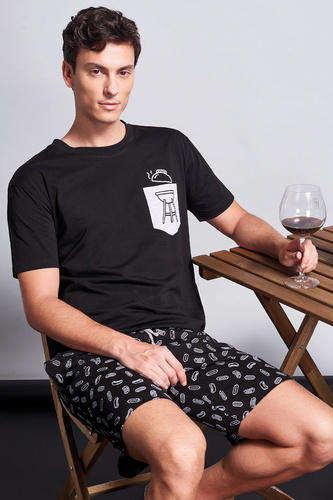 Gianny Męska piżama Sorbetto szara – krótki rękaw, szorty, nadruk, bawełna