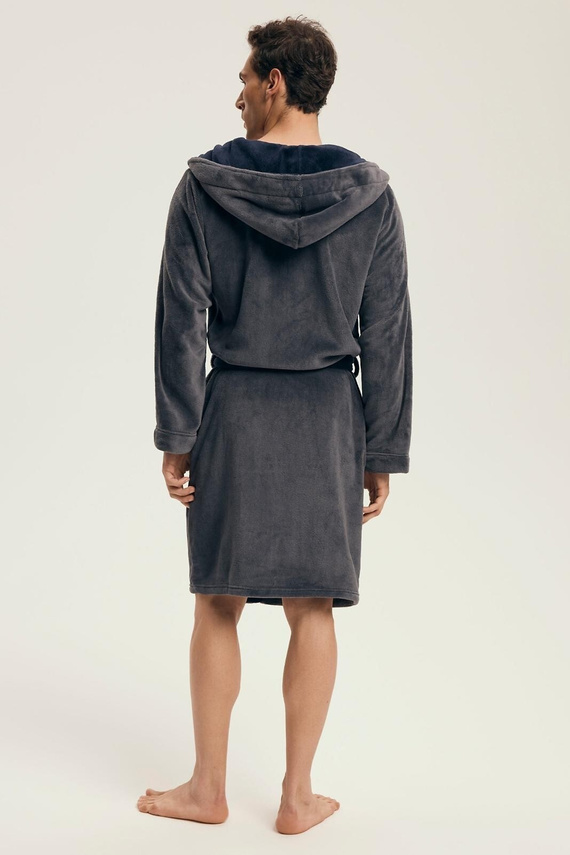 Szlafrok męski Henderson 43377 Natch szary– kaptur, ciepła dzianina, komfort i elegancja