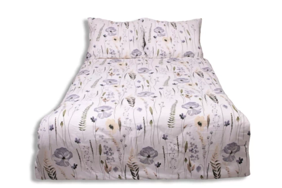 F-90 Pościel flanelowa kwiaty Matex biały/niebieski