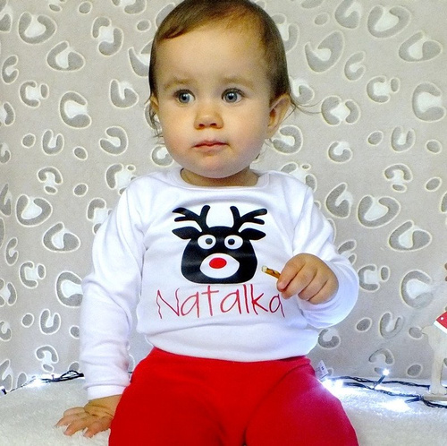 Body długi rękaw " Reniferem z imieniem" Moocha biały