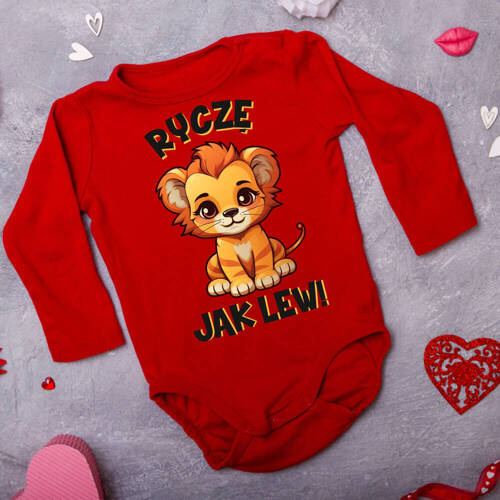 "Ryczę jak lew" Body długi rękaw Moocha czerwony