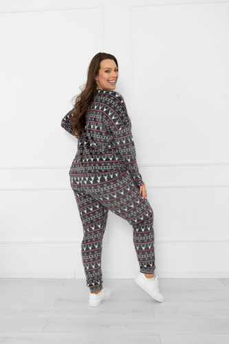 Komplet damski Navara – polarowy zestaw w świąteczny wzór z reniferami Italian Fashion - grafitowy 