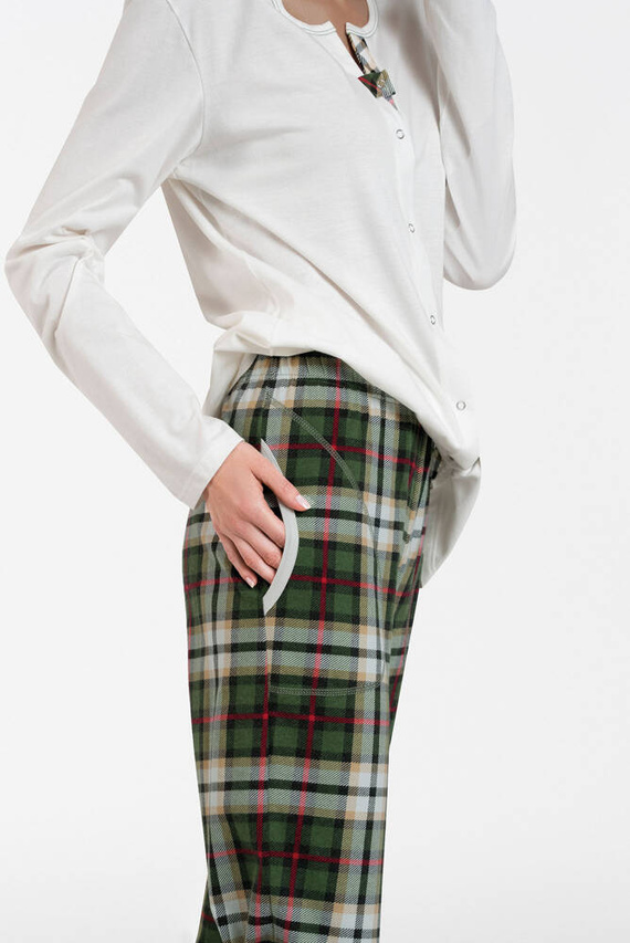 Asama Rozpinana Piżama Damska długi rękaw, długie spodnie Italian Fashion - ecru/druk