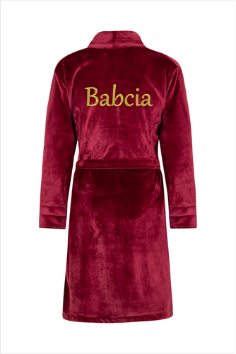 Babcia Szlafrok damski polarowy ByShelly - bordowy/złoty