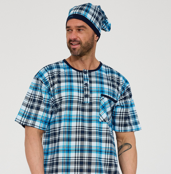 Cornette – męska koszula nocna 109/38 z bawełny 100%, krótki rękaw i dekolt na guziki