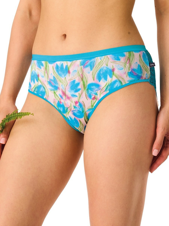 Figi damskie LPC 572 Key midi bikini bawełna z koronką niebiesko-morskie 2-pak