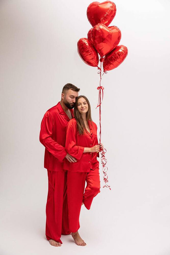 Amina satynowy komplet damski DKaren - czerwony