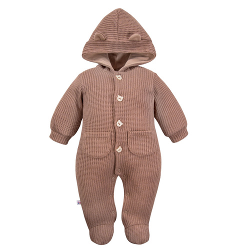 Beary Cool Pajac niemowlęcy Eevi – sweterkowy beżowy z kapturem i uszkami