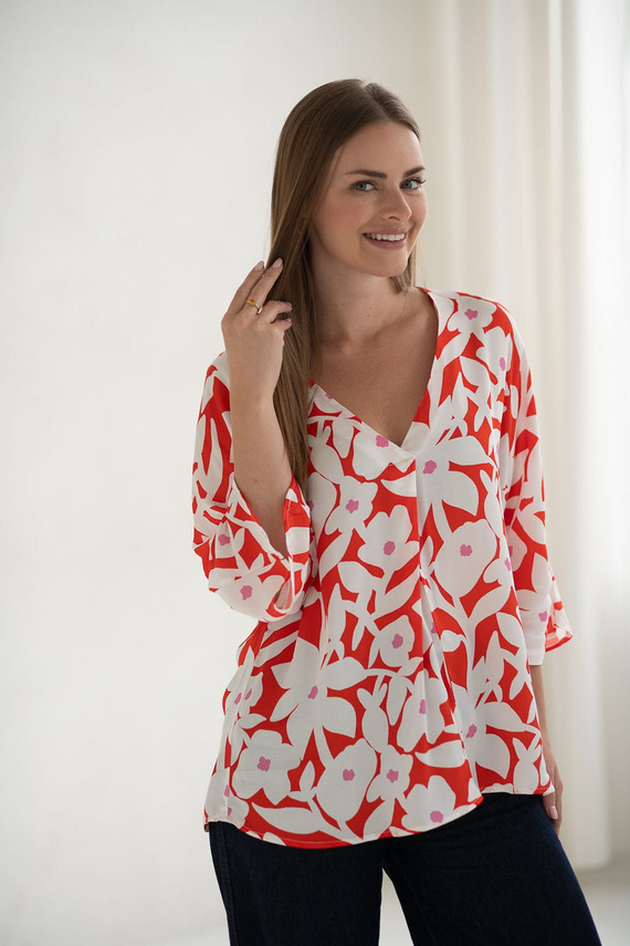 Mamafullness Bluzka ciążowa do karmienia Milk&Love w kwiaty – wiskoza, rękaw 3/4, oversize