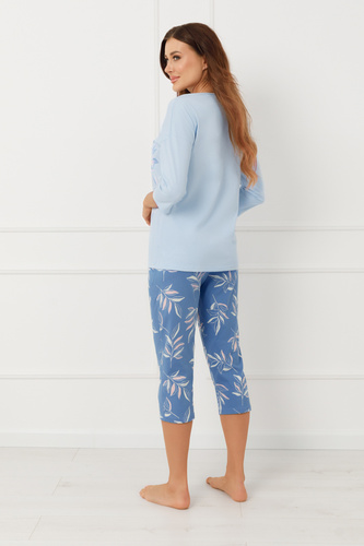 Piżama damska Erula Italian Fashion bawełna jersey 3/4 plus size- niebieska 