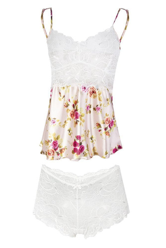 Flowers Komplet piżama damska DKaren DK-KA 004 ecru