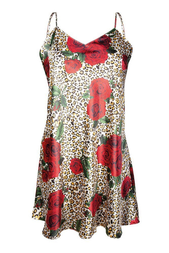 DK-HK Flowers Halka satynowa  koszulka damska DKaren - 6 ecru