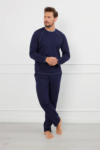 Salomon Piżama Męska długi rękaw, długie spodnie Italian Fashion - granatowy/niebieski