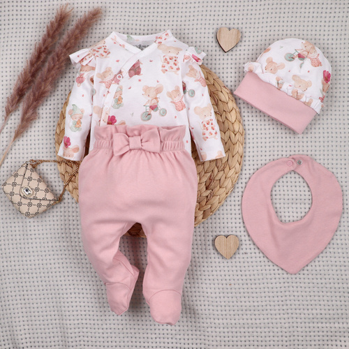 ABK-0053 Komplet niemowlęcy NINI Małe Myszki organic bawełna body półśpiochy czapka