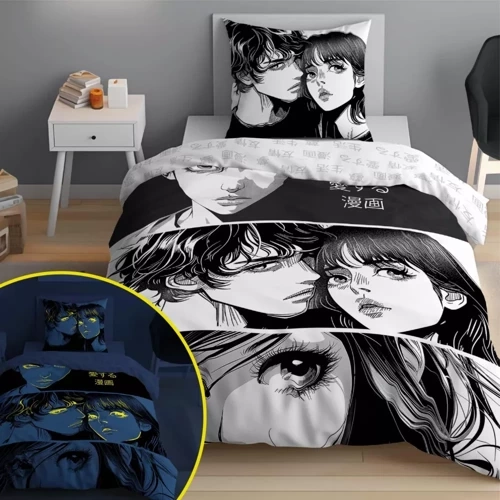 5207 A Fluo 40 Pościel bawełniana świecąca w ciemności Anime Boy Girl Detexpol