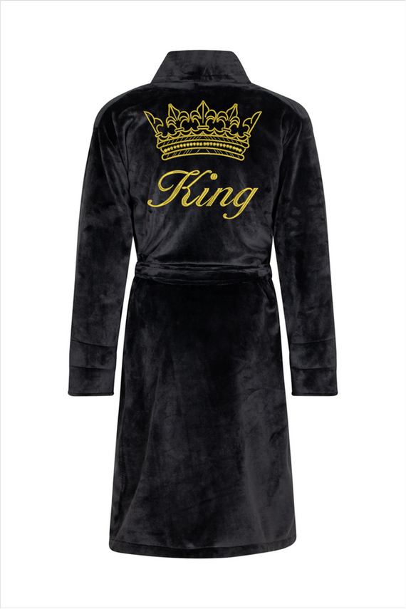 King + Korona Szlafrok męski polarowy ByShelly - czarny/złoty