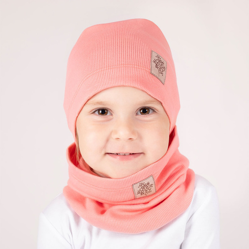 141282 Komplet czapka + komin Nicol - koralowy