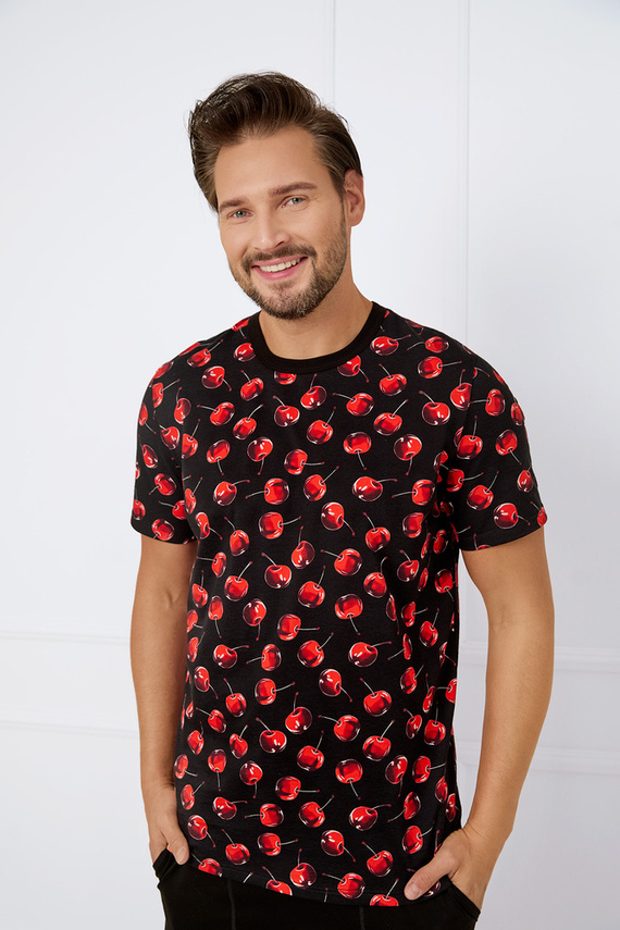 Cherry Piżama Męska krótki rękaw, spodenki Italian Fashion - druk/czarny