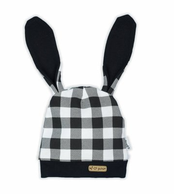 163358 Czapeczka niemowlęca "Bunny Kratka" Nicol - czarno-biały