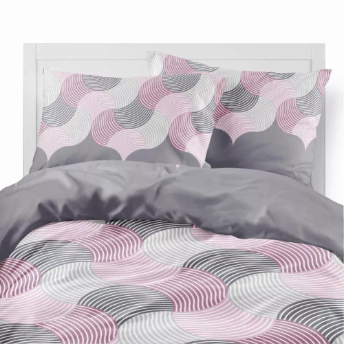 5631 B Pościel flanelowa Pastel Flowers Detexpol szaro-różowe fale geometryczne– ciepła, miękka i elegancka