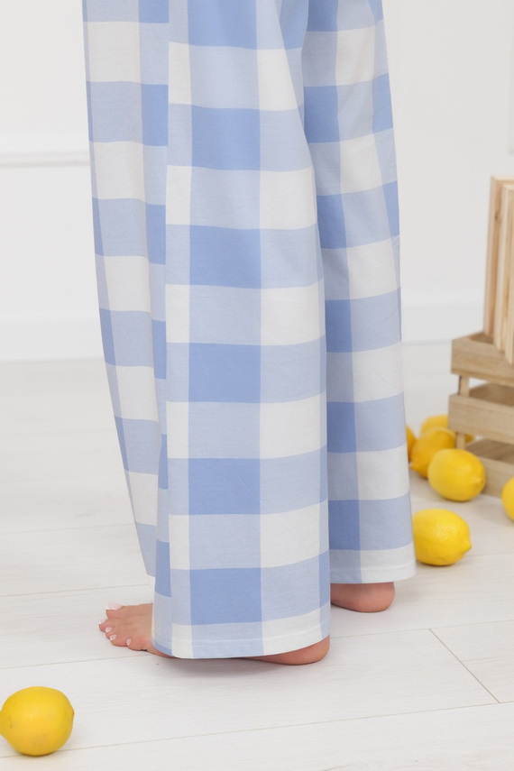 Spodnie damskie Mika Italian Fashion 100% bawełna szerokie nogawki krata