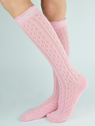 SB114 Podkolanówki Dziewczęce ażurowe Noviti-  różowe