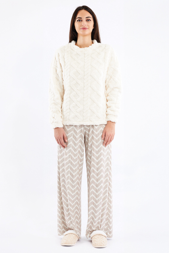 Sofie Piżama damska Sorbetto kremowa– ciepła sherpa, palazzo, elegancka i miękka