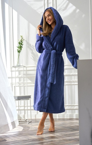 2556 Heaven Szlafrok damski długi L&L z kapturem- navy