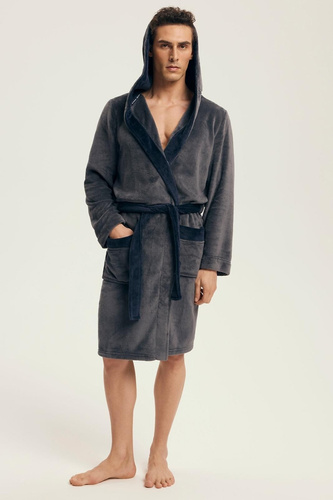 Szlafrok męski Henderson 43377 Natch szary– kaptur, ciepła dzianina, komfort i elegancja