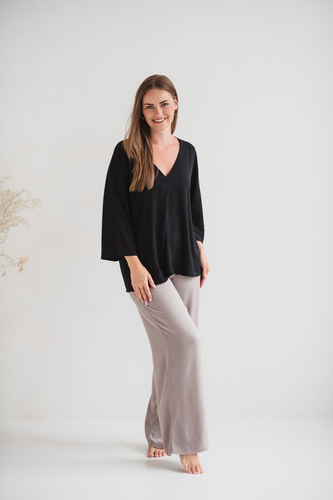 Mamafullness Bluzka ciążowa do karmienia Milk&Love czarna– wiskoza, rękaw 3/4, oversize