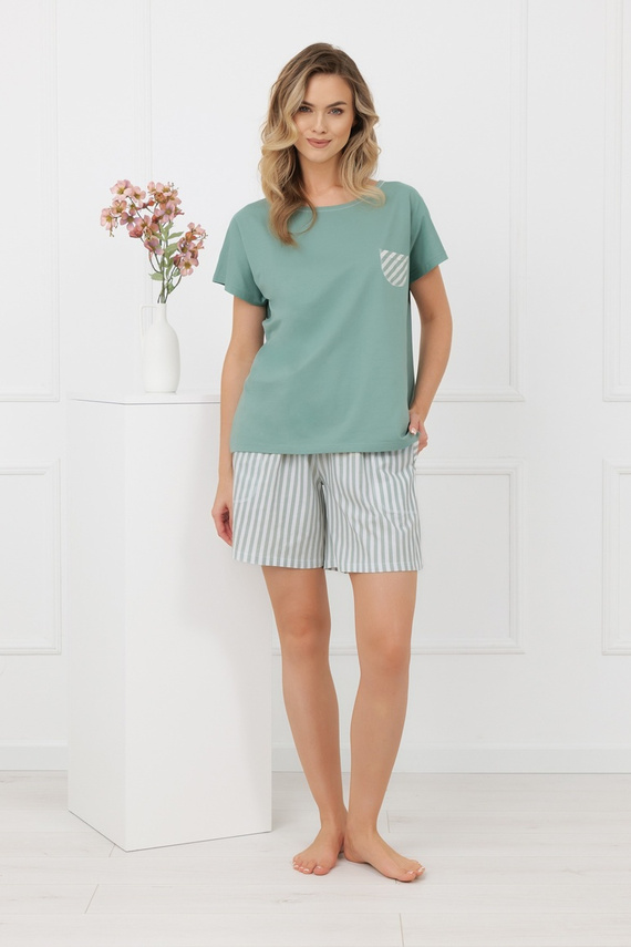 Piżama damska Faro Italian Fashion 100% bawełna krótki rękaw spodenki- szałwia