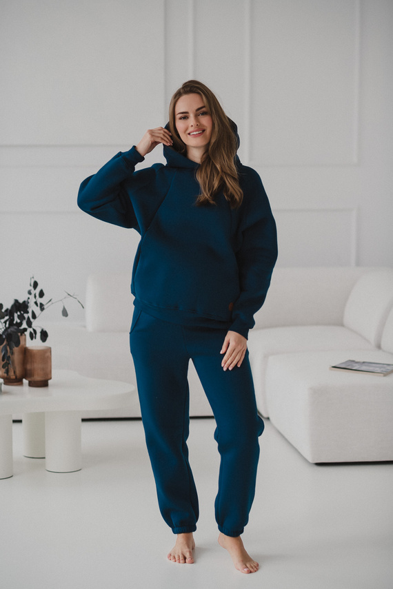 Motherhood Spodnie ciążowe Milk&Love navy– gruba dzianina, elastyczny pas, bawełna z poliestrem, Oeko-Tex