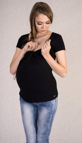 951 Bluzka ciążowa z krótkim rękawkiem MIRACLE- czarna 