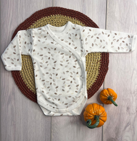 Mamatti body niemowlęce kopertowe BD15426 listki – bawełniane, długi rękaw