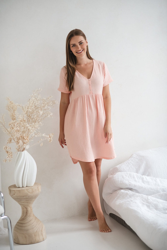 Aurora muślinowa koszula nocna ciążowa i do karmienia Milk&Love łososiowy