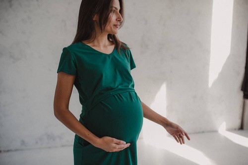 Night & Day Koszula nocna ciążowa i do karmienia krótki rękaw Milk&Love butelkowa zieleń