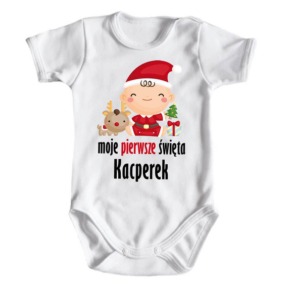 "Moje pierwsze Święta z imieniem" Body krótki rękaw Moocha biały
