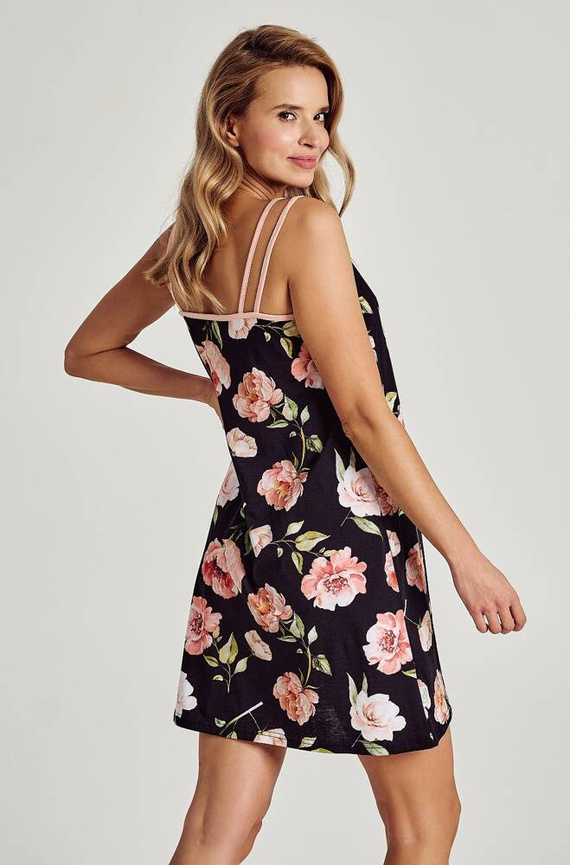 3098 Margot Koszula nocna Taro- czarny kwiaty